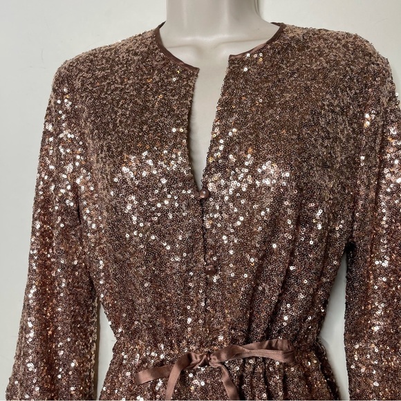 Emerson Fry Frances Rose Gold Chestnut Sequin Maxi Dress sz S - Picture 7 of 10